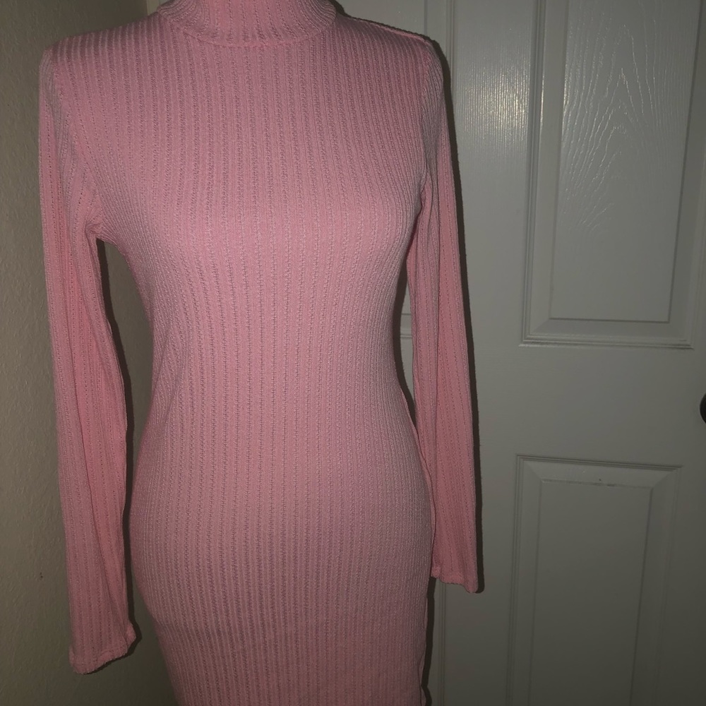 Woman sweater turtleneck dress.